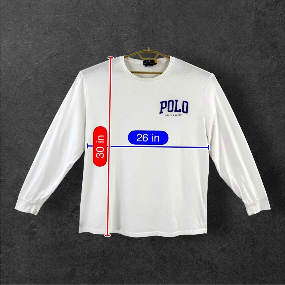 Polo Ralph Lauren Mens XL White Long Sleeve Graphic T-Shirt Classic Fit Spellout